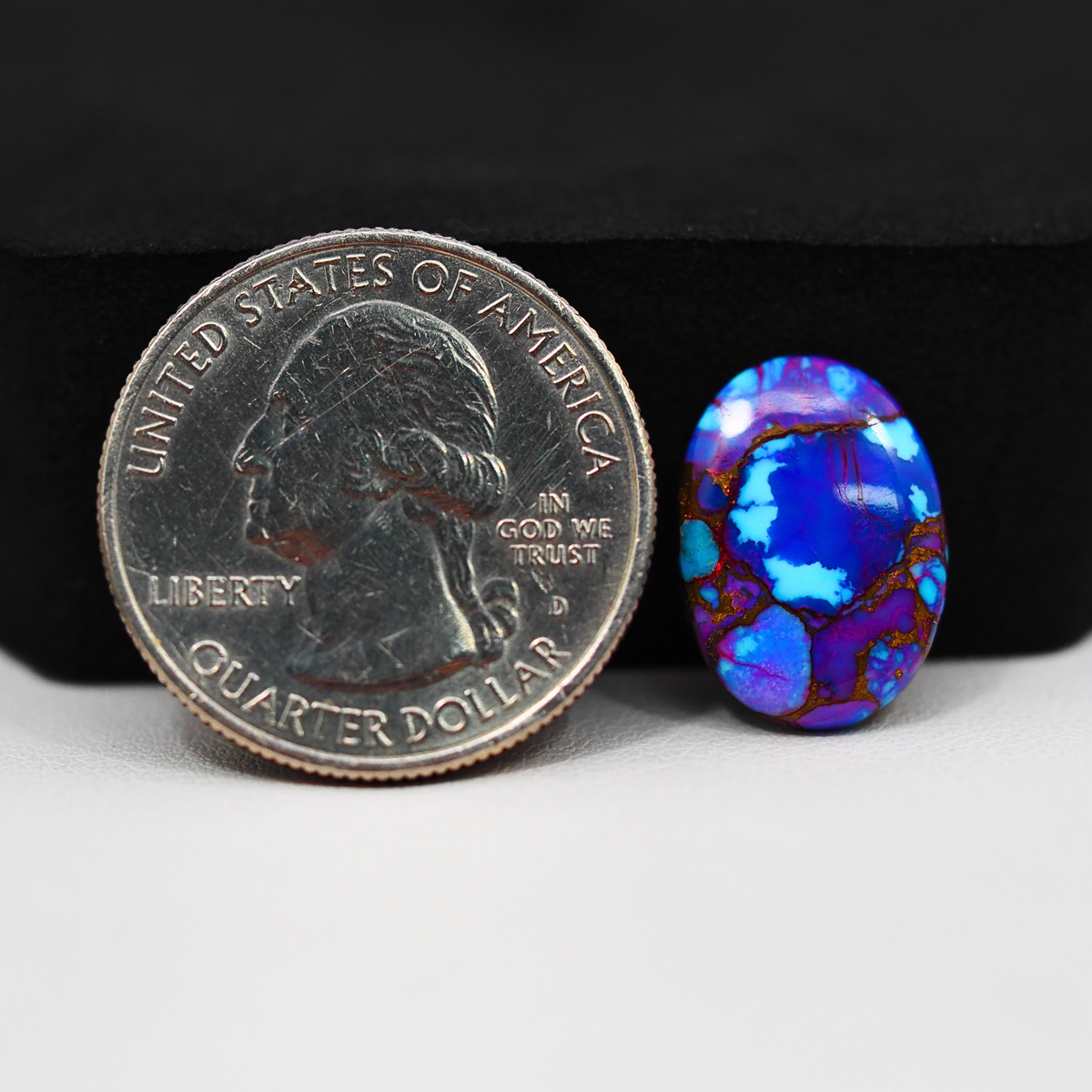 Stabilized Purple Mohave (Mojave) Turquoise Oval Cabochon 16x12x3mm 5.5ct - purple with blue Kingman turquoise nuggets and bronze veining - Pedra Gems.