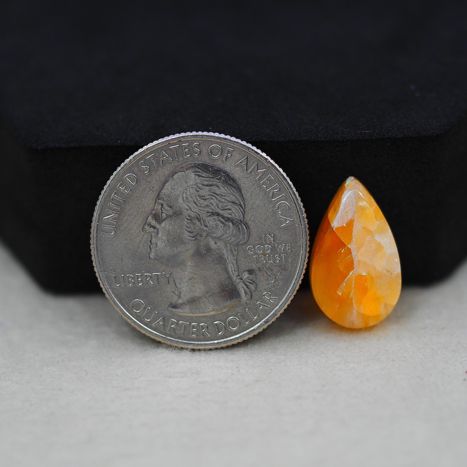 Natural Orange Calcite Pear Cabochon 17x10mm 6.5ct - warm honey-orange - Pedra Gems.