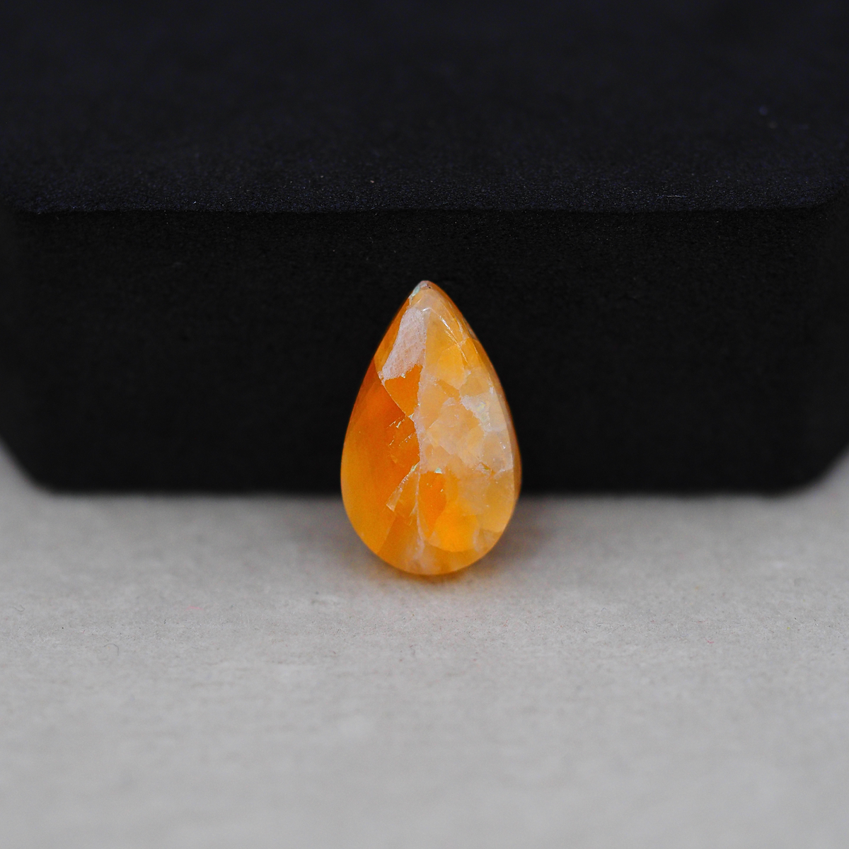 Natural Orange Calcite Pear Cabochon 17x10mm 6.5ct - warm honey-orange - Pedra Gems.