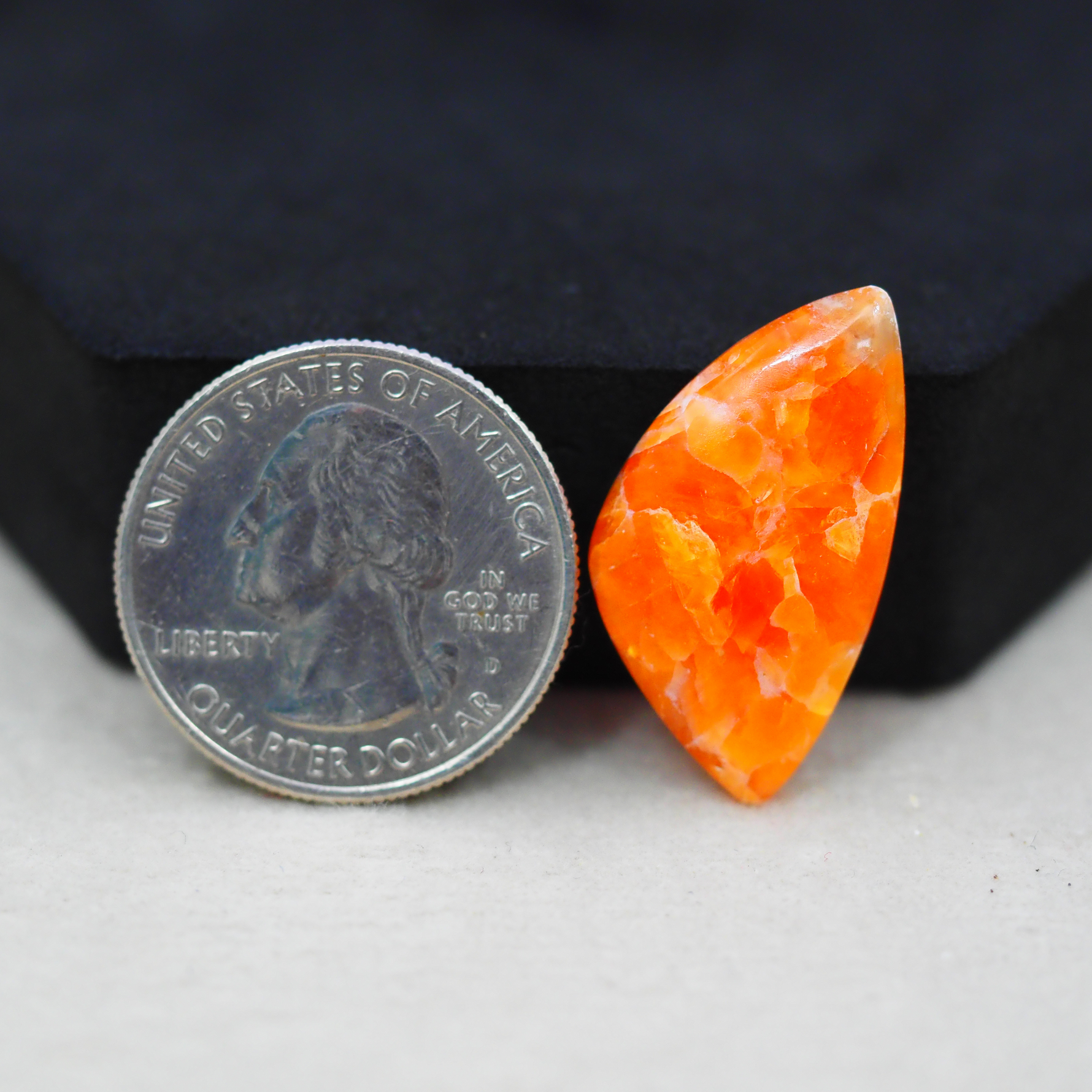 Natural Orange Calcite Trillion Cabochon 28x15mm 13.5ct - warm honey-orange - Pedra Gems.