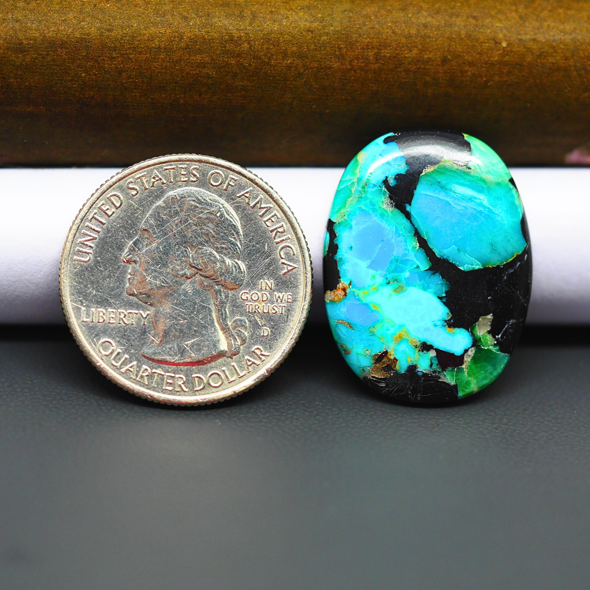 Mohave Turquoise & White Buffalo Oval Cabochon 26x20mm 16ct - Blue and Green with Bold Black - Pedra Gems