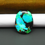 Mohave Turquoise & White Buffalo Oval Cabochon 26x20mm 16ct - Blue and Green with Bold Black - Pedra Gems