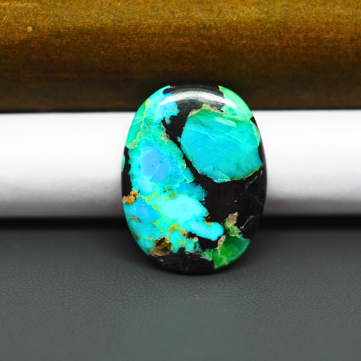 Mohave Turquoise & White Buffalo Oval Cabochon 26x20mm 16ct - Blue and Green with Bold Black - Pedra Gems
