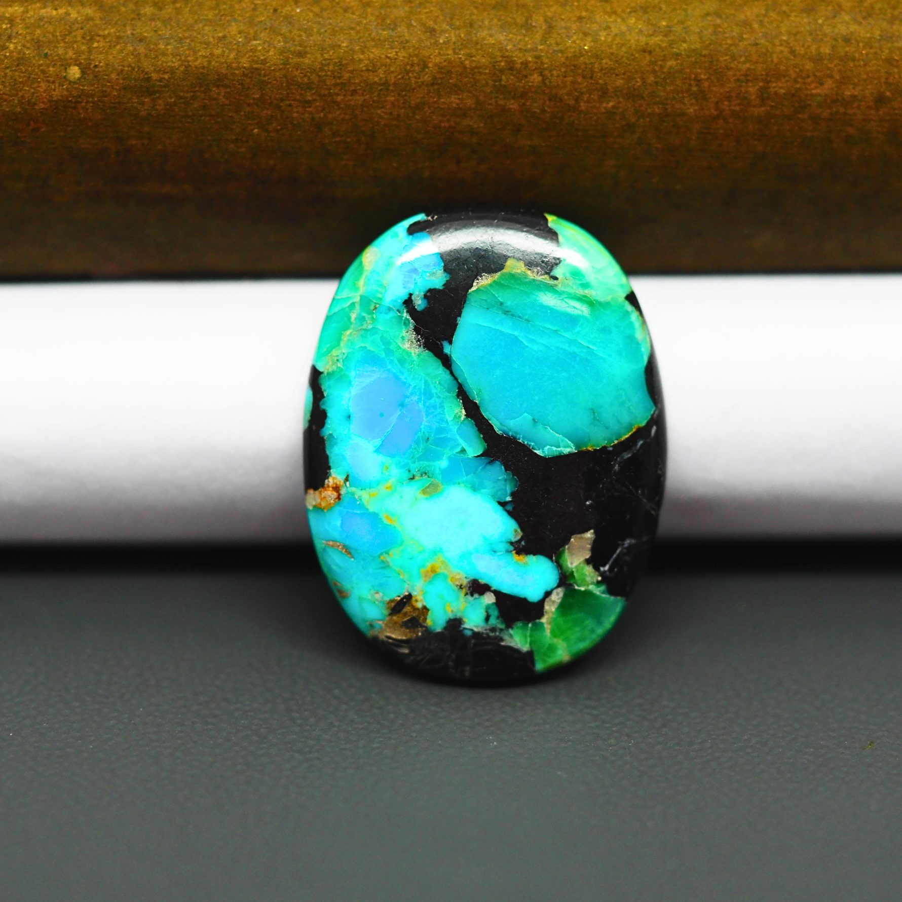 Mohave Turquoise & White Buffalo Oval Cabochon 26x20mm 16ct - Blue and Green with Bold Black - Pedra Gems