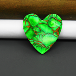 Natural Emerald Dahlia Heart Cabochon 29x30mm 32.5ct - vivid green with copper matrix, ships to Europe, Japan, Canada, Australia, NZ & worldwide - Pedra Gems.