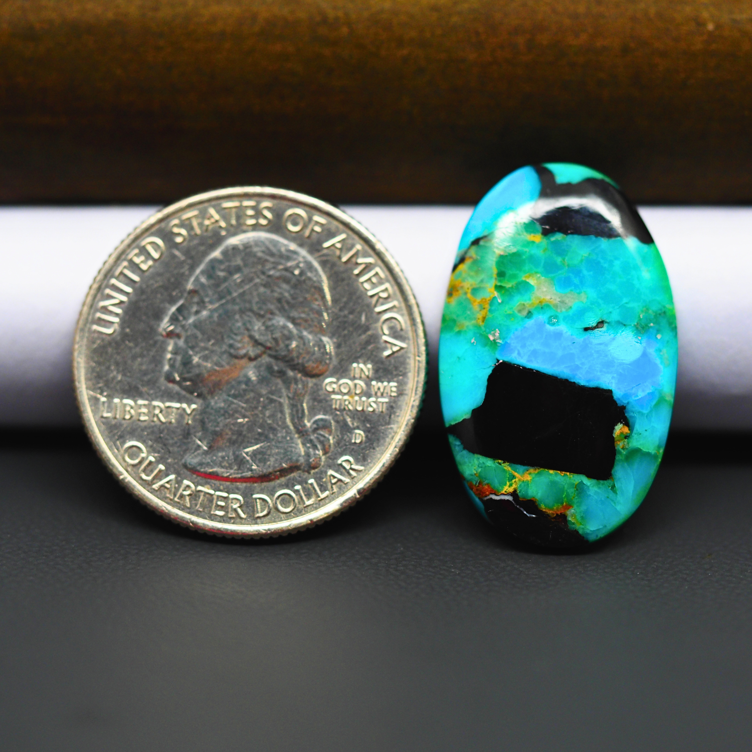 Mohave Turquoise & White Buffalo Oval Cabochon 26x17mm 12ct - Blue and Green with Black Bands - Pedra Gems