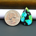 Mohave Turquoise & White Buffalo Pear Cabochon 27x17mm 10ct - Blue and Green with Bold Black Band - Pedra Gems