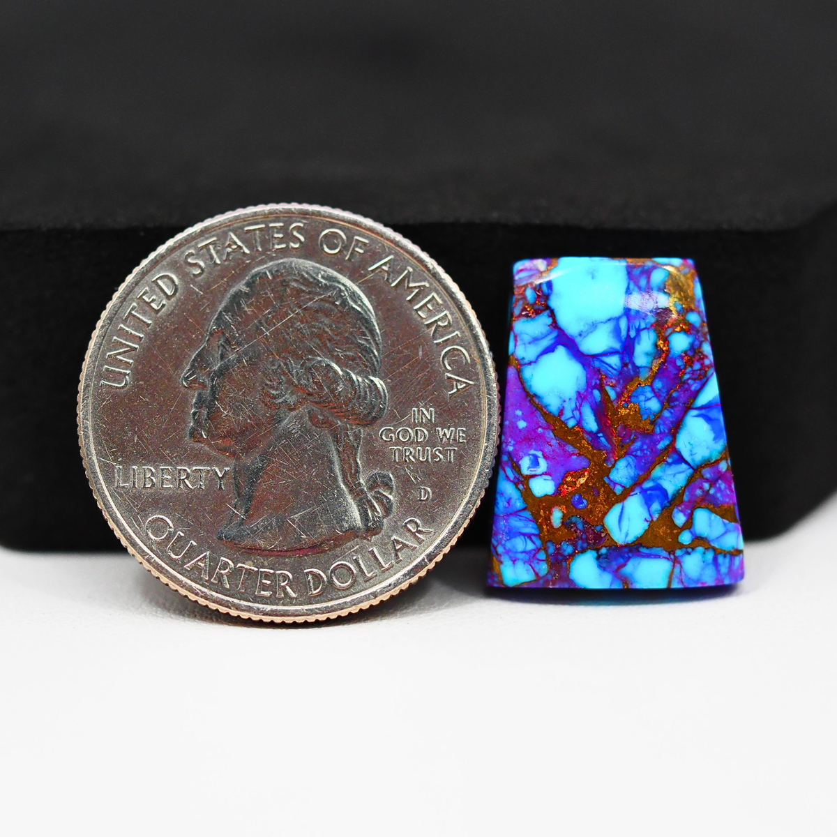 Stabilized Purple Mohave (Mojave) Turquoise Trapezoid Cabochon 19x15x4mm 14ct - purple with blue Kingman turquoise nuggets and bronze veining - Pedra Gems.