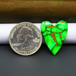 Natural Emerald Dahlia Heart Cabochon 25x18mm 16.5ct - vivid green with copper matrix, ships to Europe, Japan, Canada, Australia, NZ & worldwide - Pedra Gems.