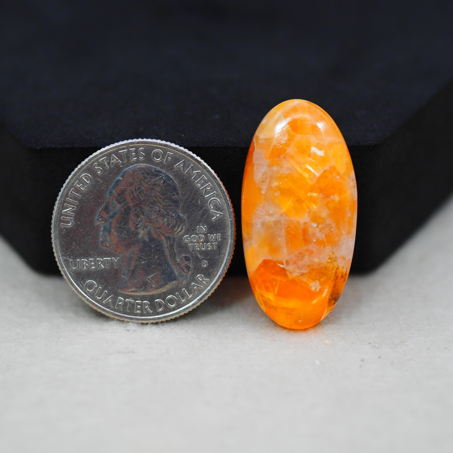 Natural Orange Calcite Oval Cabochon 29x15mm 20ct - warm honey-orange - Pedra Gems.