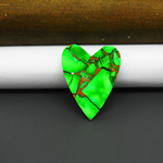 Natural Emerald Dahlia Heart Cabochon 25x18mm 16.5ct - vivid green with copper matrix, ships to Europe, Japan, Canada, Australia, NZ & worldwide - Pedra Gems.