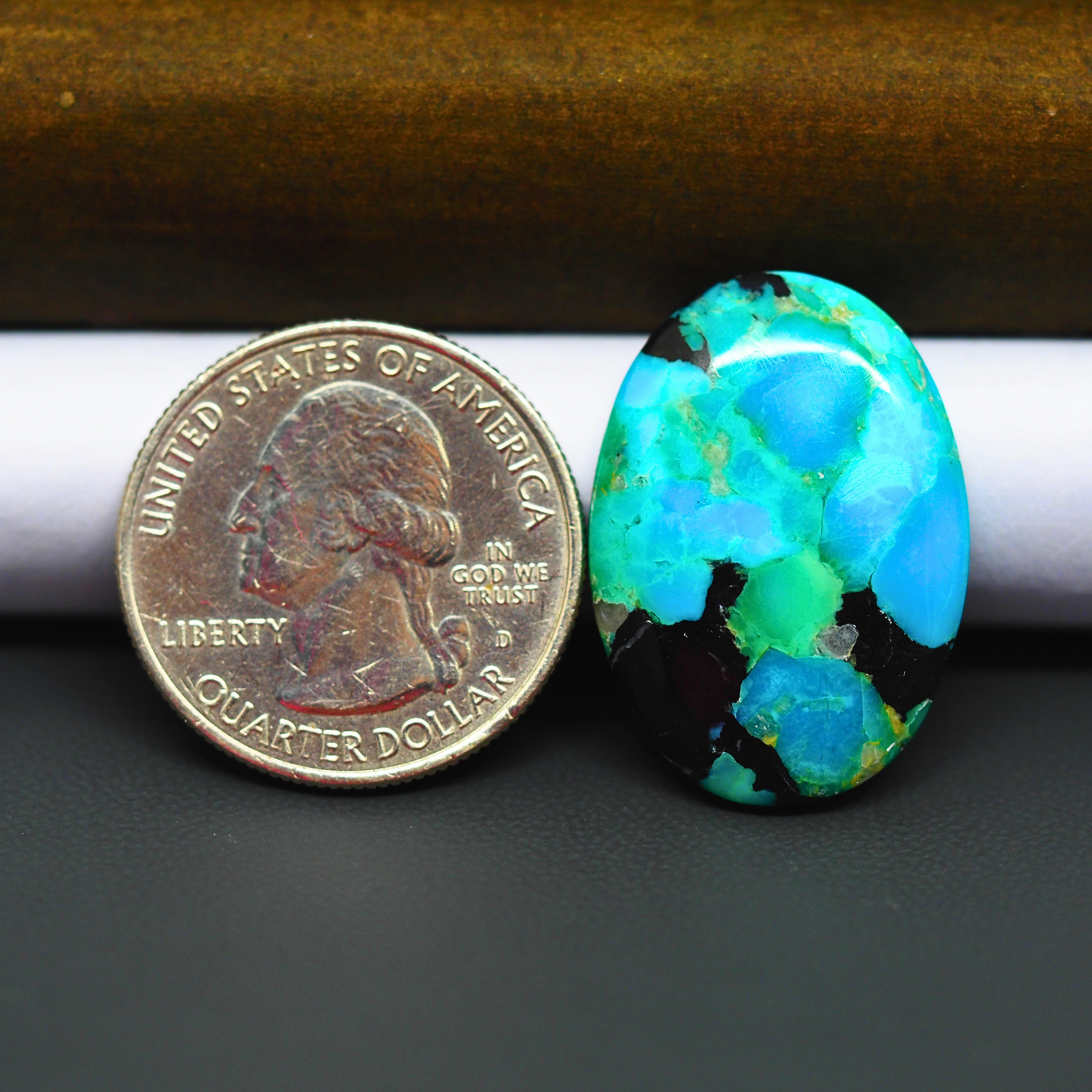 Mohave Turquoise & White Buffalo Oval Cabochon 27x19mm 17.5ct - Blue and Green Mosaic with Black - Pedra Gems