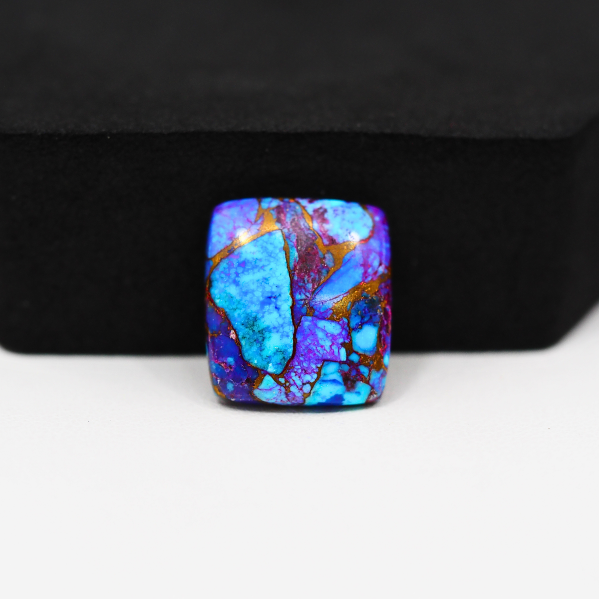 Stabilized Purple Mohave (Mojave) Turquoise Cushion Cabochon 17x15x4mm 11ct - purple with blue Kingman turquoise nuggets and bronze veining - Pedra Gems.