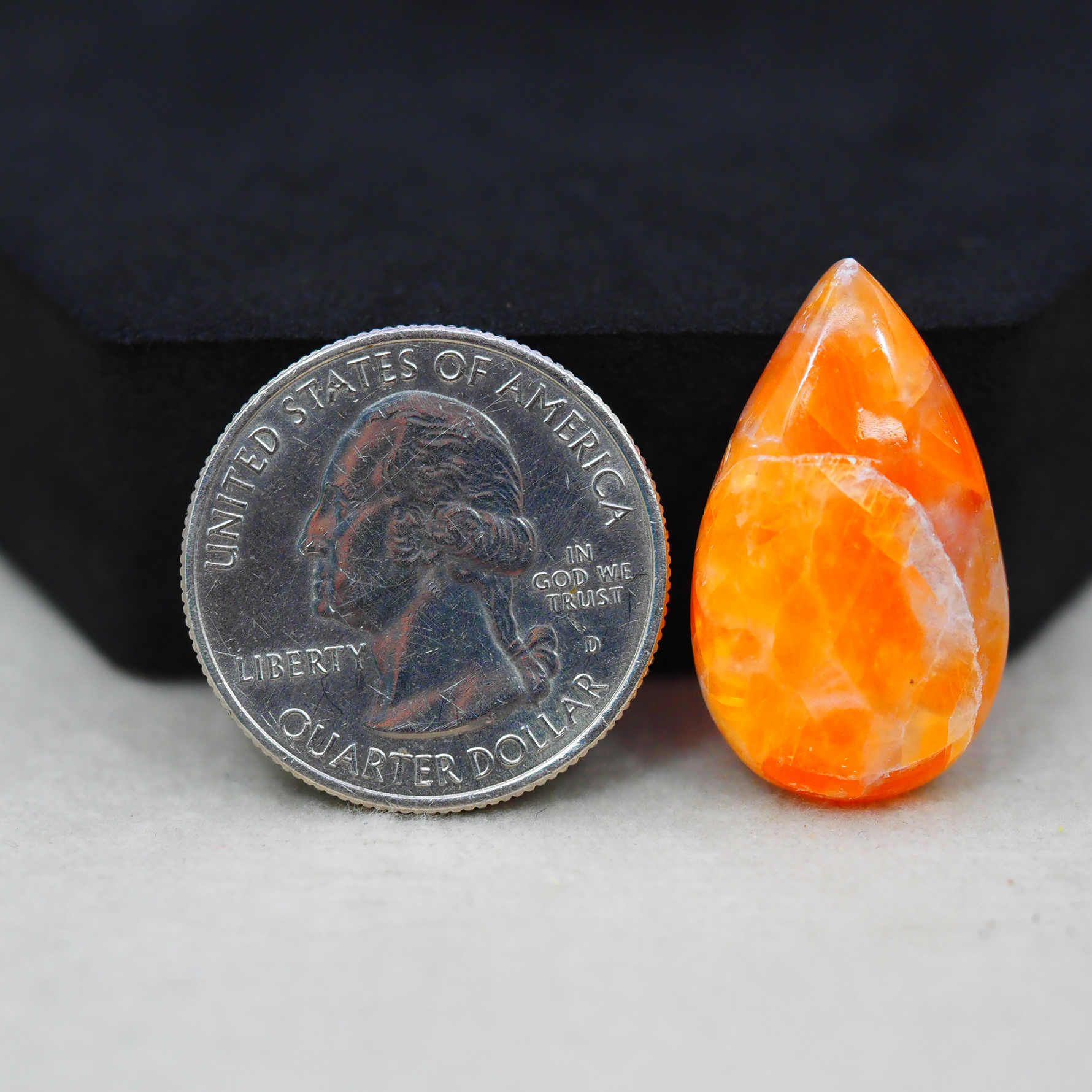 Natural Orange Calcite Pear Cabochon 26x15mm 17.5ct - warm honey-orange - Pedra Gems.