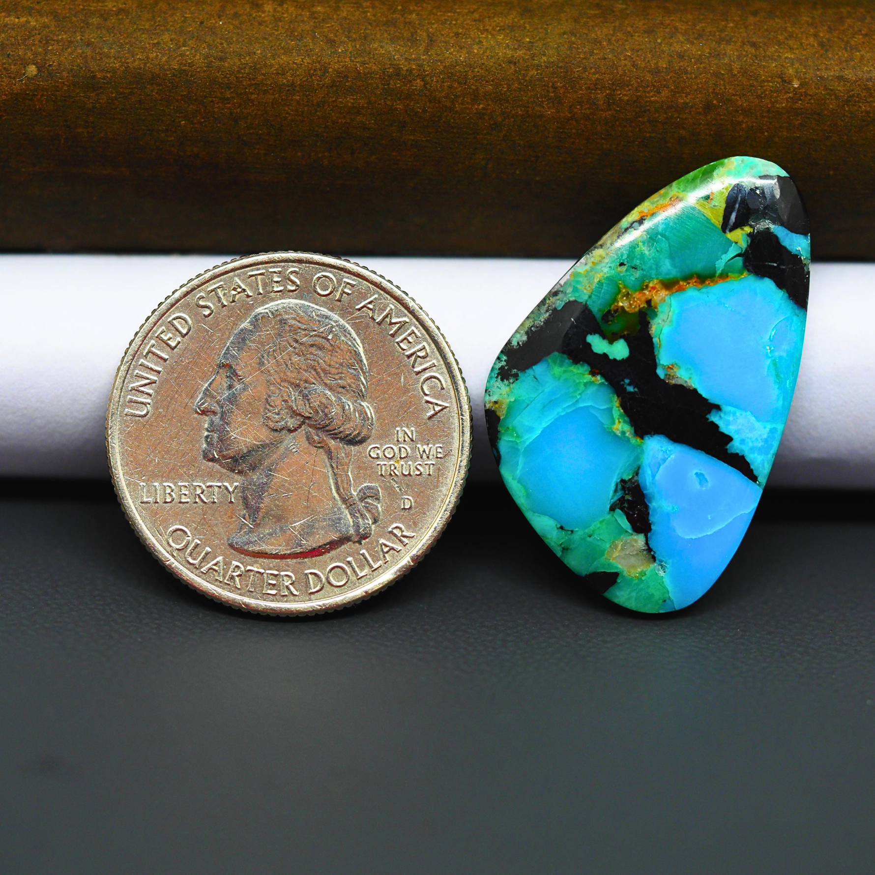 Mohave Turquoise & White Buffalo Freeform Cabochon 30x29mm 16.5ct - Green and Blue with Black Bands - Pedra Gems