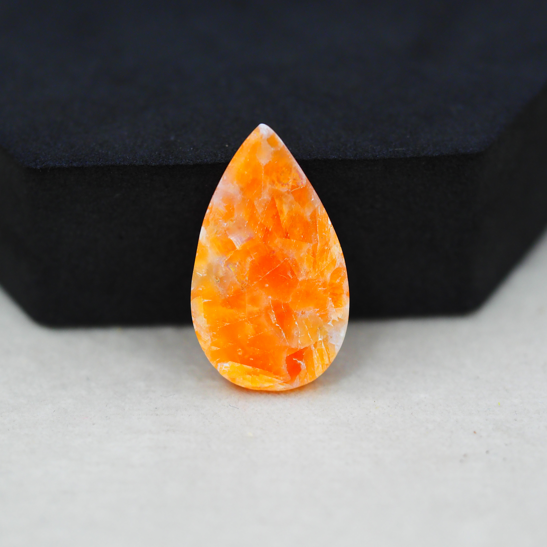 Natural Orange Calcite Pear Cabochon 26x15mm 17.5ct - warm honey-orange - Pedra Gems.