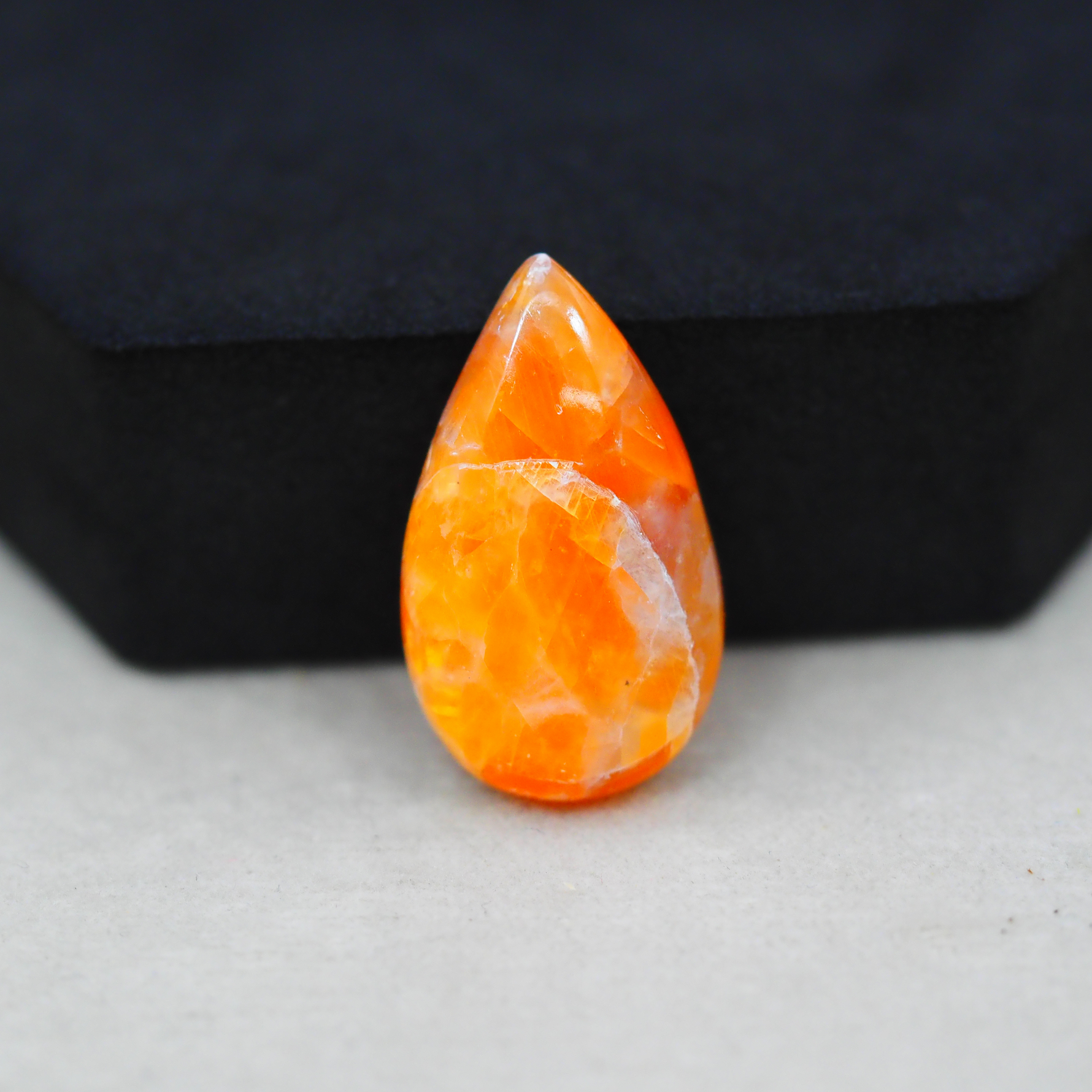 Natural Orange Calcite Pear Cabochon 26x15mm 17.5ct - warm honey-orange - Pedra Gems.