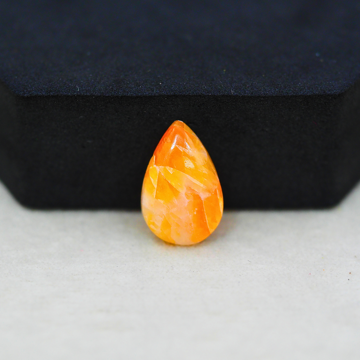 Natural Orange Calcite Pear Cabochon 18x12mm 7.5ct - warm honey-orange - Pedra Gems.