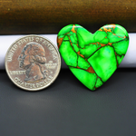 Natural Emerald Dahlia Heart Cabochon 29x30mm 27ct - vivid green with copper matrix, ships to Europe, Japan, Canada, Australia, NZ & worldwide - Pedra Gems.