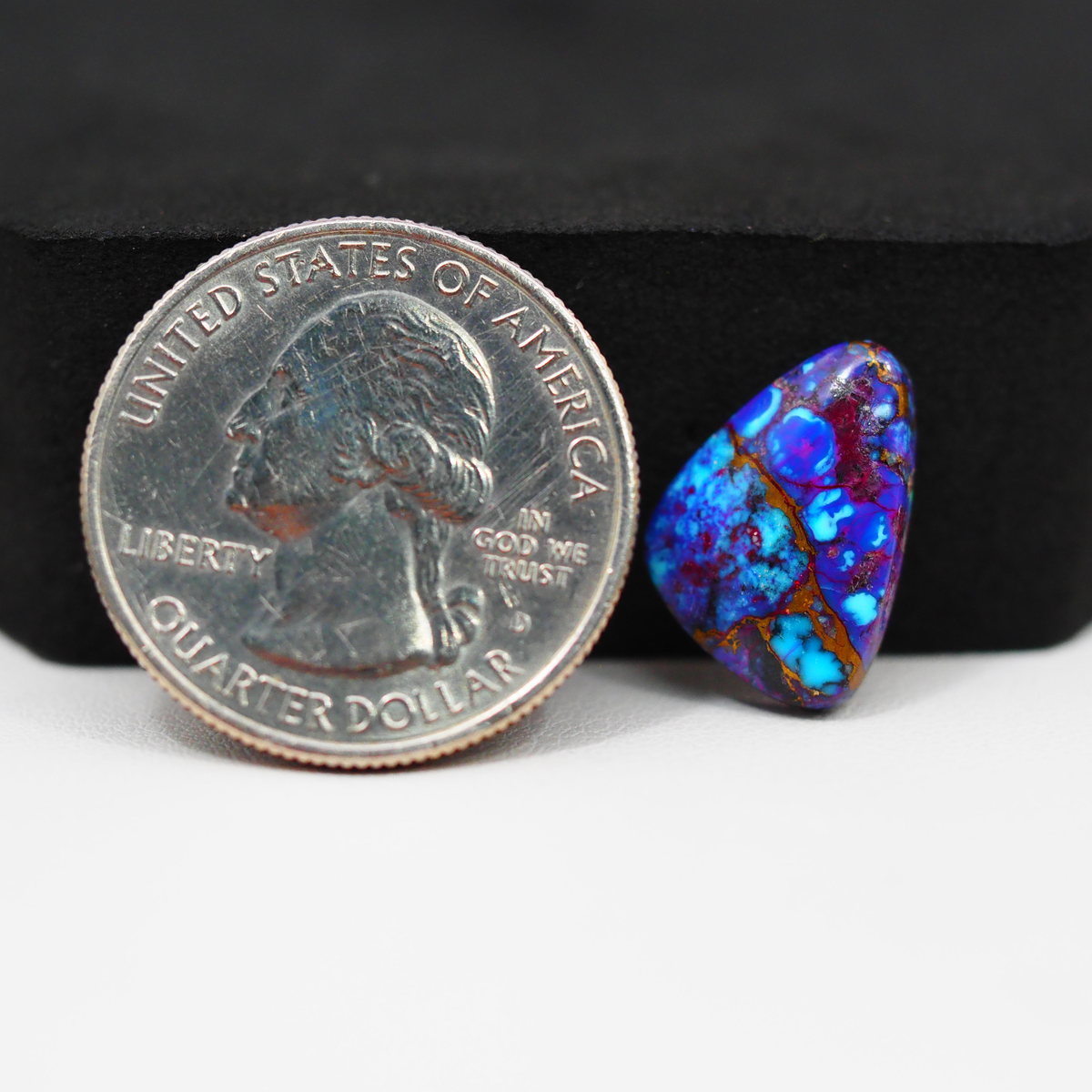 Stabilized Purple Mohave (Mojave) Turquoise Freeform Cabochon 16x11x3mm 5.5ct - purple with blue Kingman turquoise nuggets and bronze veining - Pedra Gems.