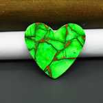 Natural Emerald Dahlia Heart Cabochon 29x30mm 27ct - vivid green with copper matrix, ships to Europe, Japan, Canada, Australia, NZ & worldwide - Pedra Gems.