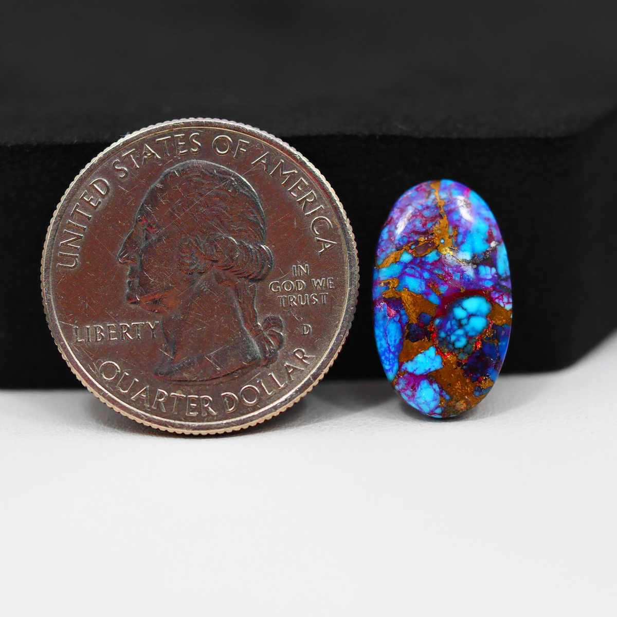 Stabilized Purple Mohave (Mojave) Turquoise Oval Cabochon 18x11x3mm 5.5ct - purple with blue Kingman turquoise nuggets and bronze veining - Pedra Gems.