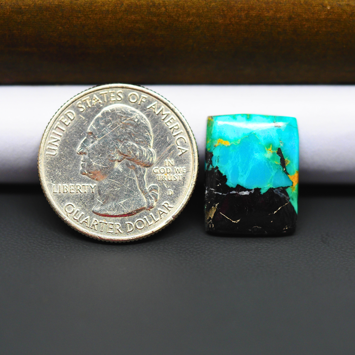 Mohave Turquoise & White Buffalo Rectangle Cabochon 18x14mm 8.5ct - Blue with Bold Black - Pedra Gems