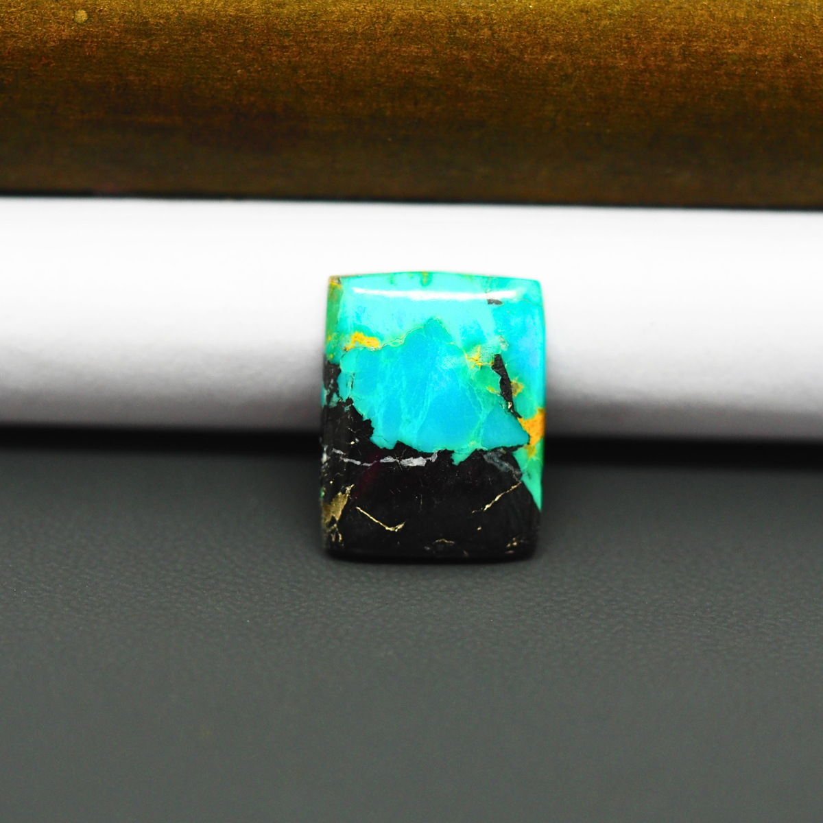 Mohave Turquoise & White Buffalo Rectangle Cabochon 18x14mm 8.5ct - Blue with Bold Black - Pedra Gems