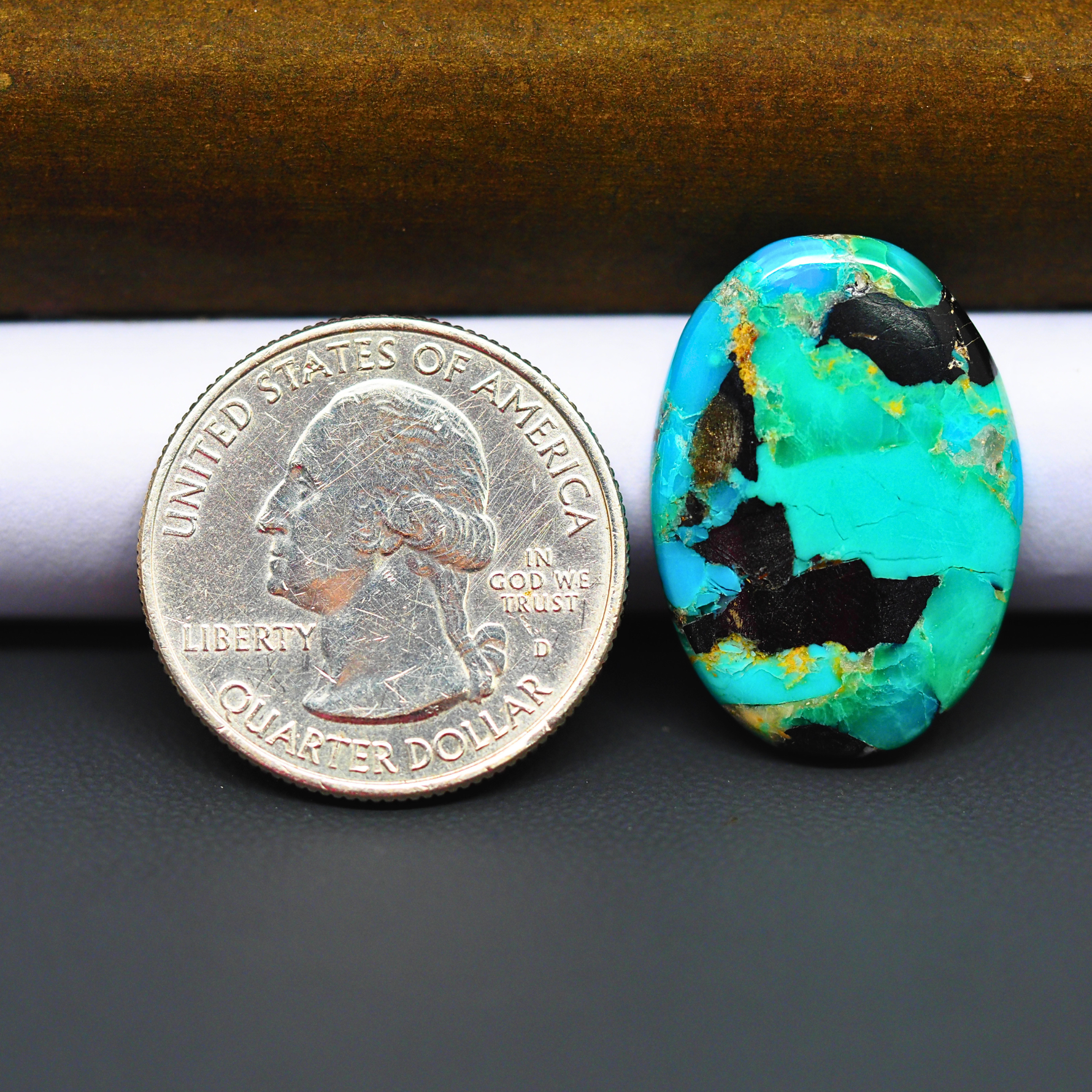 Mohave Turquoise & White Buffalo Oval Cabochon 26x18mm 13ct - Green and Blue with Black Patches - Pedra Gems