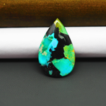 Mohave Turquoise & White Buffalo Pear Cabochon 27x17mm 10ct - Blue and Green with Bold Black Band - Pedra Gems