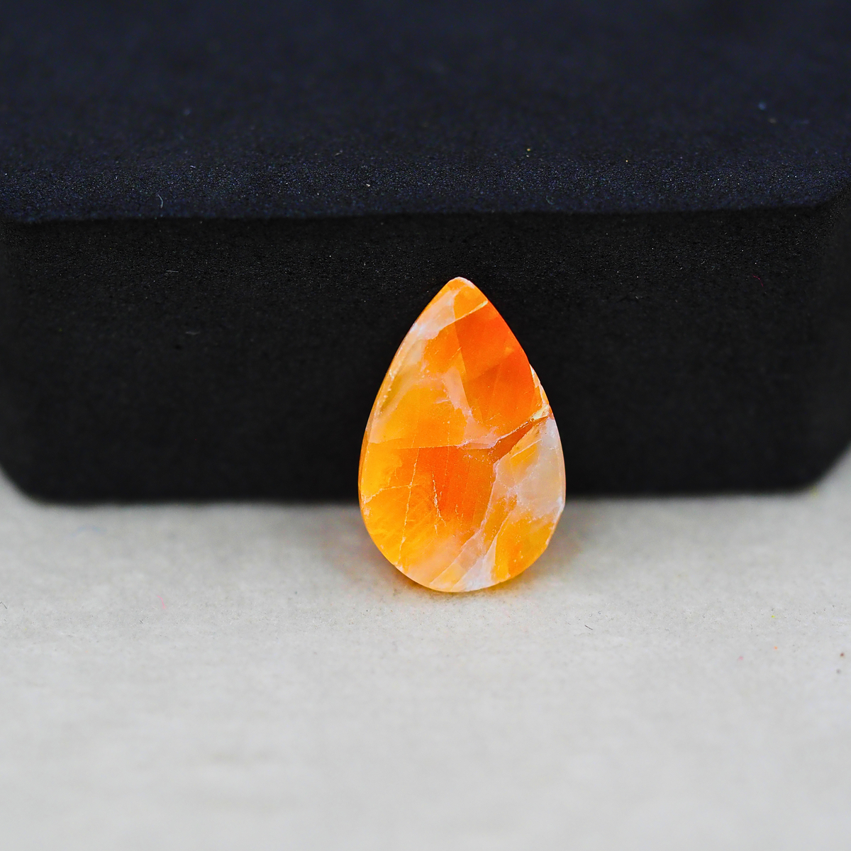 Natural Orange Calcite Pear Cabochon 18x12mm 7.5ct - warm honey-orange - Pedra Gems.