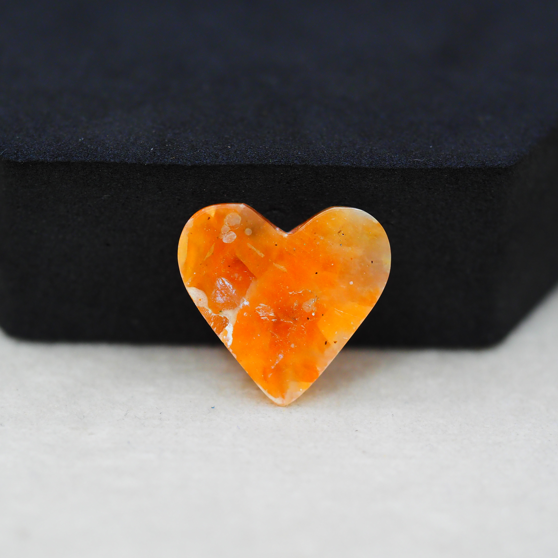 Natural Orange Calcite Heart Cabochon 18x19mm 11ct - warm honey-orange - Pedra Gems.