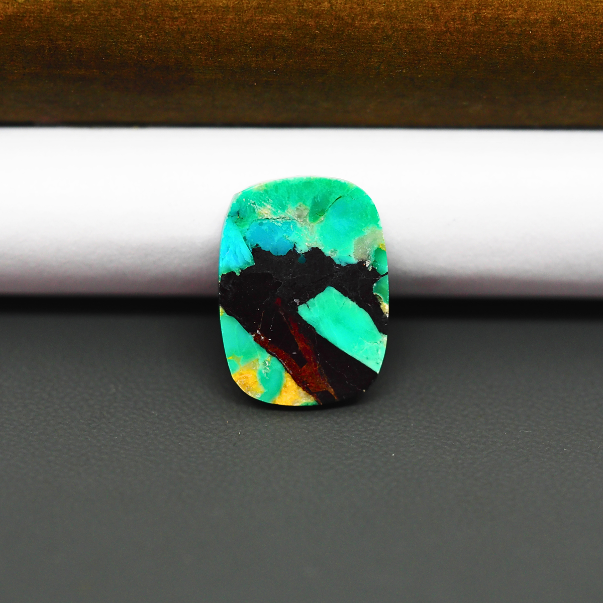 Mohave Turquoise & White Buffalo Cushion Cabochon 19x14mm 8.5ct - Green and Blue with Black and Yellow - Pedra Gems
