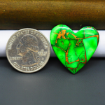 Natural Emerald Dahlia Heart Cabochon 26x27mm 23ct - vivid green with copper matrix, ships to Europe, Japan, Canada, Australia, NZ & worldwide - Pedra Gems.