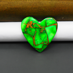 Natural Emerald Dahlia Heart Cabochon 26x27mm 23ct - vivid green with copper matrix, ships to Europe, Japan, Canada, Australia, NZ & worldwide - Pedra Gems.