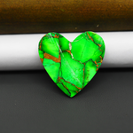 Natural Emerald Dahlia Heart Cabochon 26x27mm 23ct - vivid green with copper matrix, ships to Europe, Japan, Canada, Australia, NZ & worldwide - Pedra Gems.