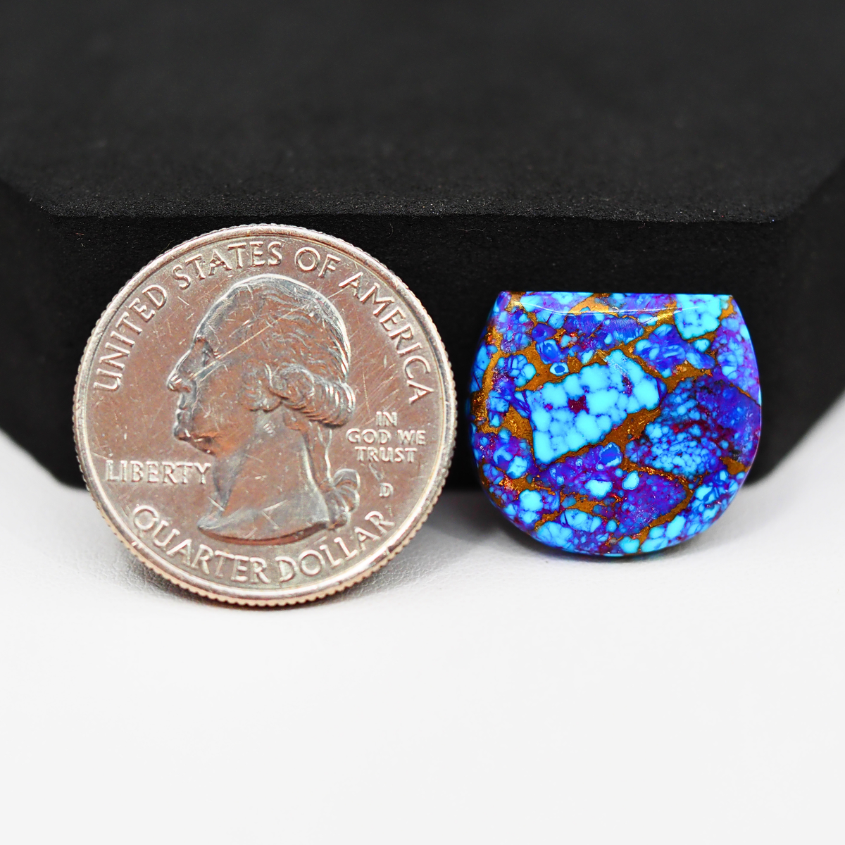 Stabilized Purple Mohave (Mojave) Turquoise Freeform Cabochon 17x19x3mm 13ct - purple with blue Kingman turquoise nuggets and bronze veining - Pedra Gems.