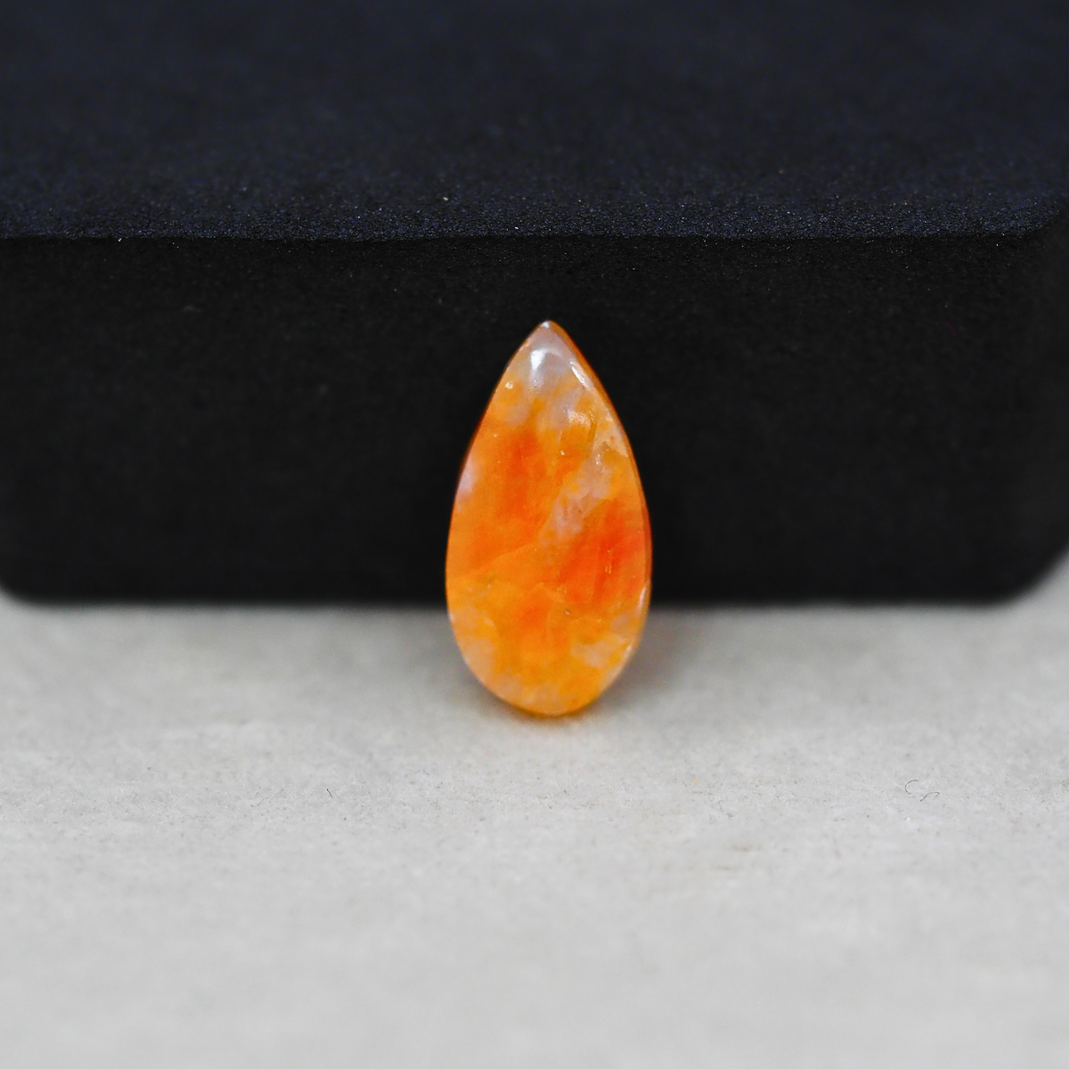Natural Orange Calcite Pear Cabochon 17x9mm 4.5ct - warm honey-orange - Pedra Gems.