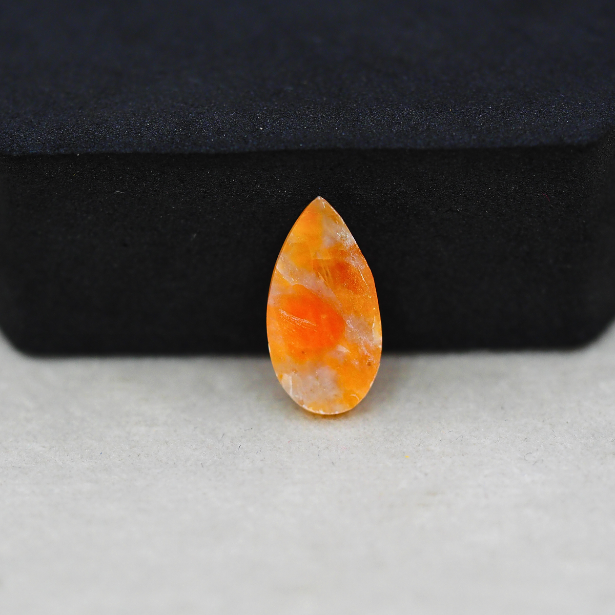 Natural Orange Calcite Pear Cabochon 17x9mm 4.5ct - warm honey-orange - Pedra Gems.