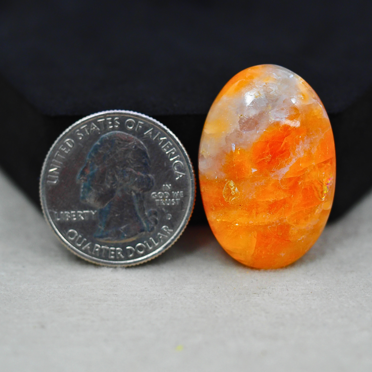 Natural Orange Calcite Oval Cabochon 31x21mm 31.5ct - warm honey-orange - Pedra Gems.