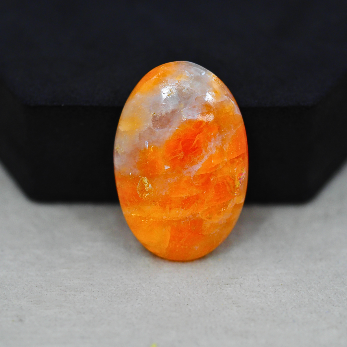 Natural Orange Calcite Oval Cabochon 31x21mm 31.5ct - warm honey-orange - Pedra Gems.