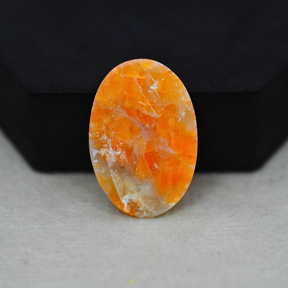 Natural Orange Calcite Oval Cabochon 31x21mm 31.5ct - warm honey-orange - Pedra Gems.