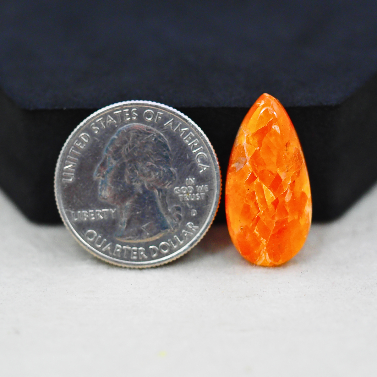 Natural Orange Calcite Pear Cabochon 25x12mm 13ct - warm honey-orange - Pedra Gems.