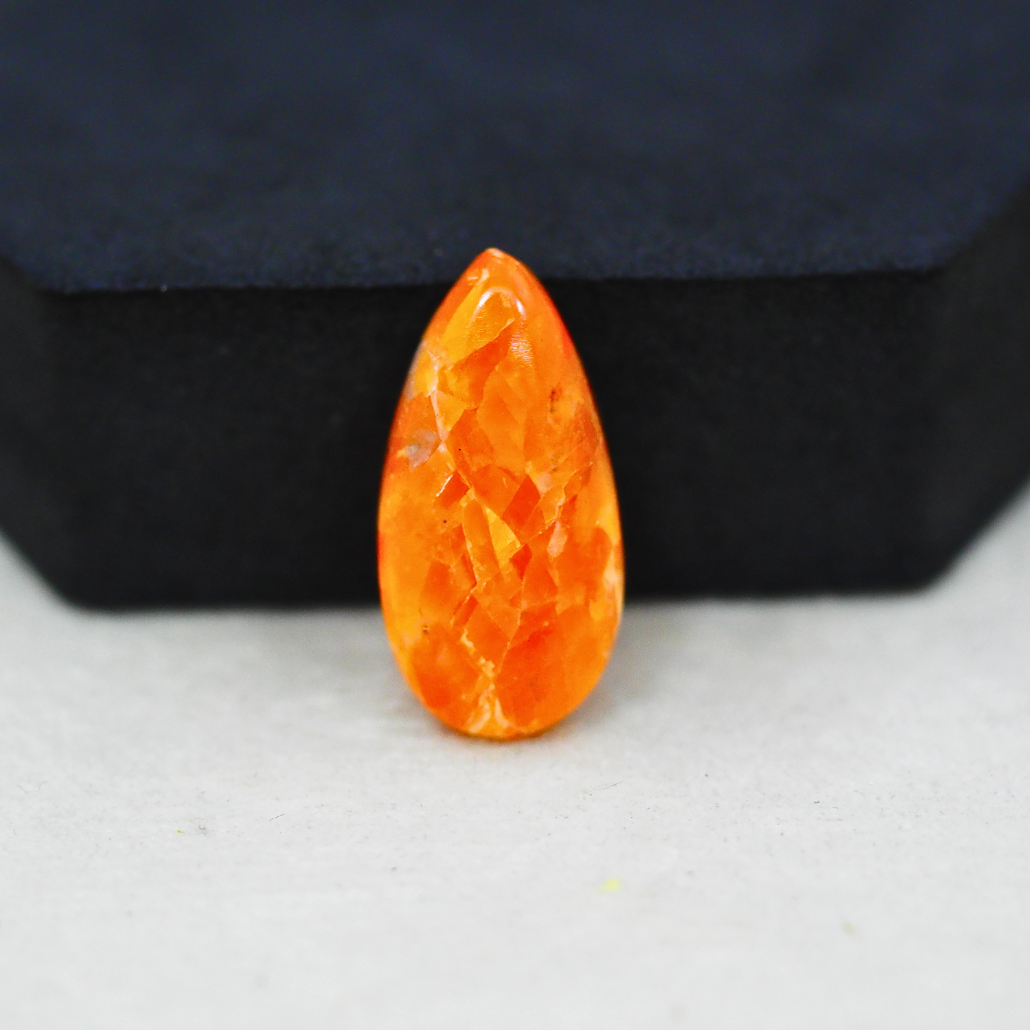 Natural Orange Calcite Pear Cabochon 25x12mm 13ct - warm honey-orange - Pedra Gems.
