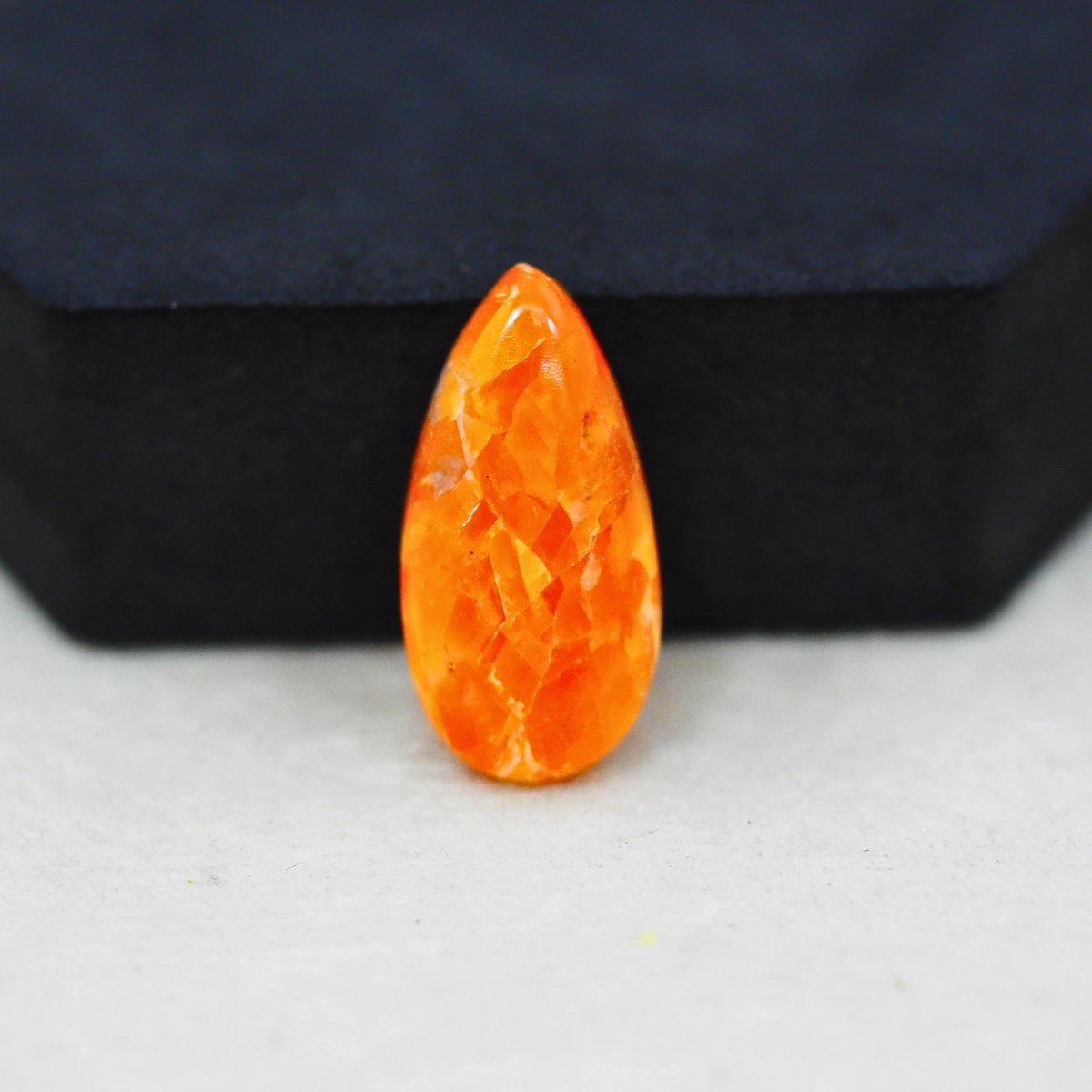 Natural Orange Calcite Pear Cabochon 25x12mm 13ct - warm honey-orange - Pedra Gems.