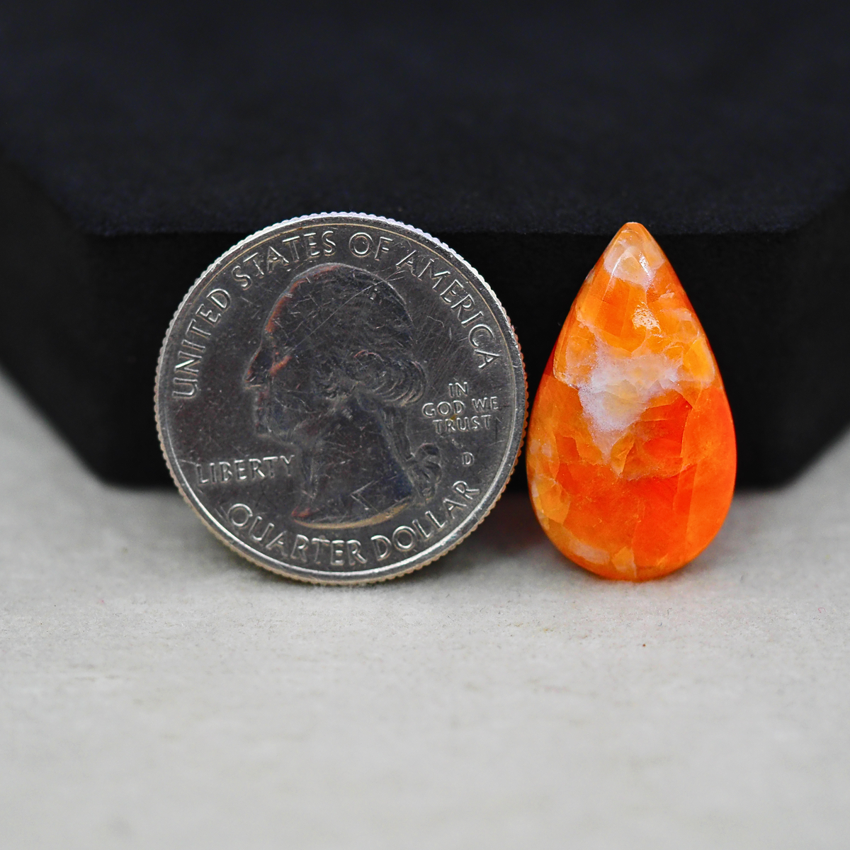 Natural Orange Calcite Pear Cabochon 23x13mm 9.5ct - warm honey-orange - Pedra Gems.