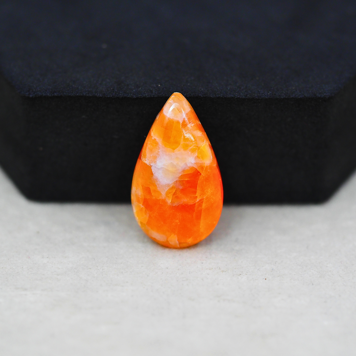 Natural Orange Calcite Pear Cabochon 23x13mm 9.5ct - warm honey-orange - Pedra Gems.