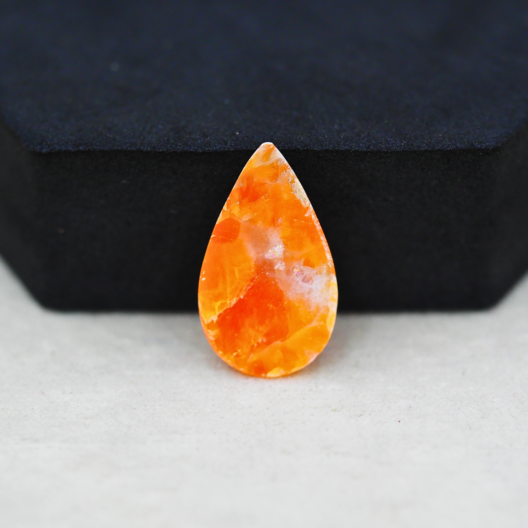 Natural Orange Calcite Pear Cabochon 23x13mm 9.5ct - warm honey-orange - Pedra Gems.