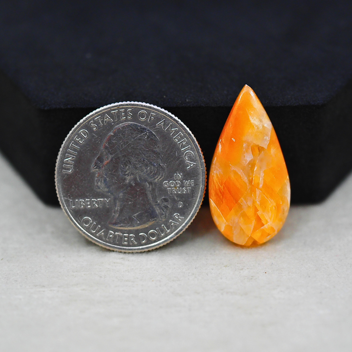 Natural Orange Calcite Pear Cabochon 26x13mm 11.5ct - warm honey-orange - Pedra Gems.