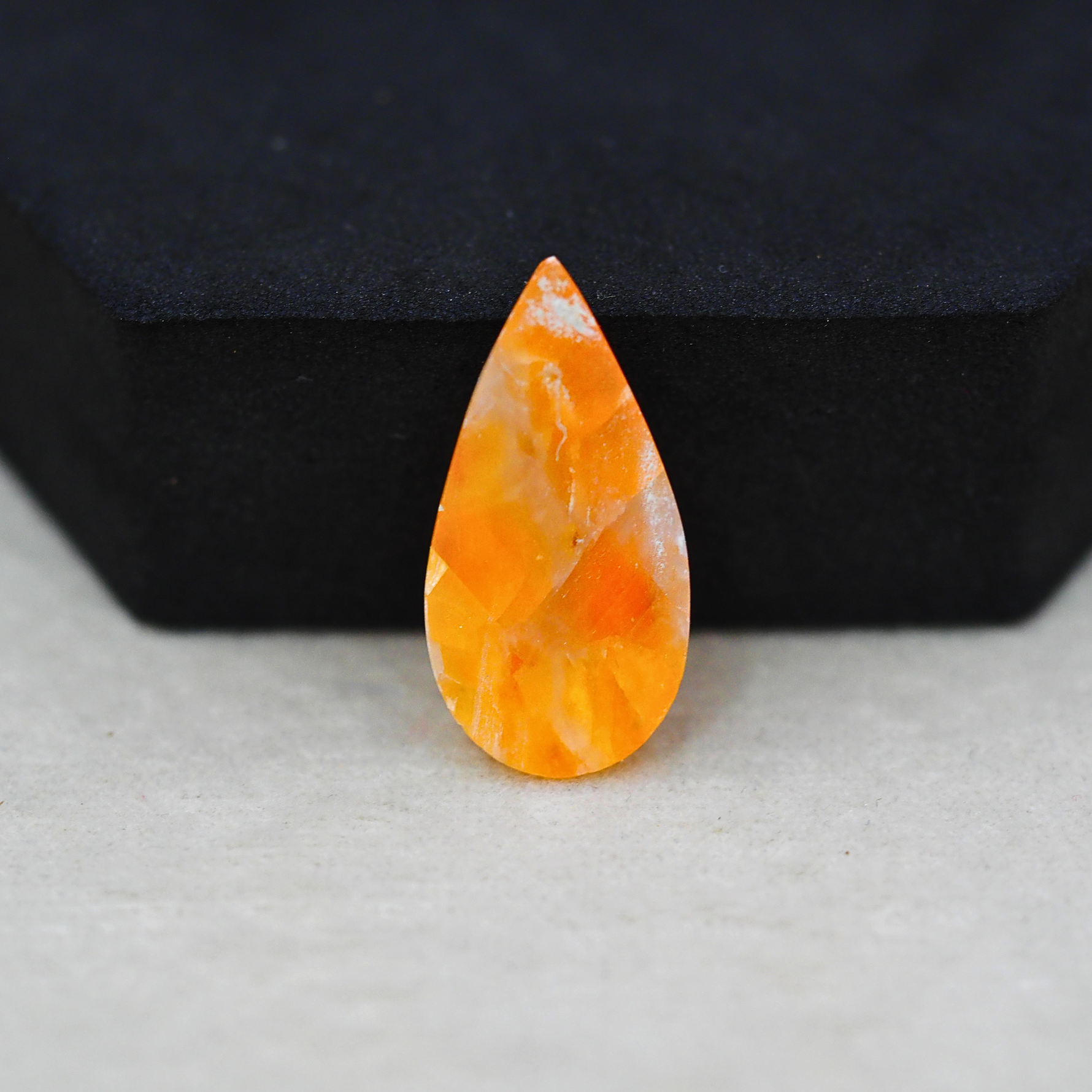 Natural Orange Calcite Pear Cabochon 26x13mm 11.5ct - warm honey-orange - Pedra Gems.